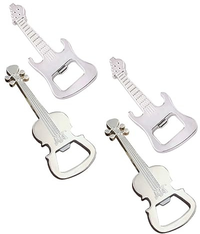 Alipis Apribottiglie Portachiavi in Forma di Chitarra e Violino 4 Pezzi in Lega di Zinco Argento Design Adorabile per Feste e Barbecue