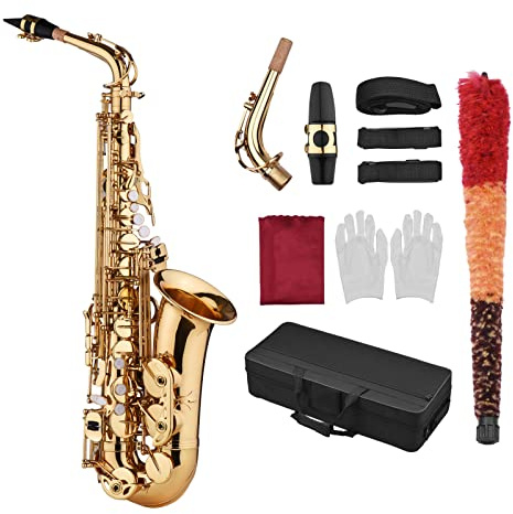 YIWENG Saxofon Sax Eb Be Alto E Flache Geschnitzte Muster auf Oberfläche Kunststoff Mundstück Vorzügliches mit Handschuhe Reinigungstuch Bürste Gurte,Saxofon Set