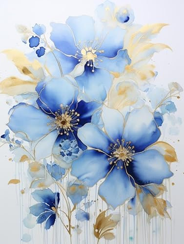 Taxpy Décoration murale Aquarelle florale bleue,L,50 * 70cm Peinture Street Art Peinture À L'huile Impressions Sur Toile Moderne Pop Affiche Photo Sur Le Mur
