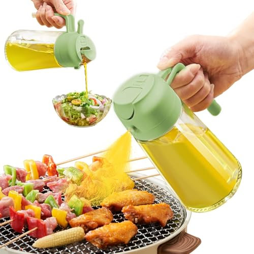 ParaCity Ölsprüher für Die Küche, 500 ml Öl Sprühflasche, 2 in1 Oil Sprayer Können Ölspray und Gießen zum Kochen, Küche, Grillen, Heißluftfritteuse, Salat, Backen (green)