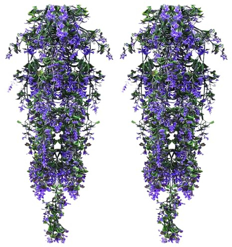 BANTI Kunstpflanze Künstliche Pflanzen Hängend Kunstpflanzen Wie Echt Outdoor Wetterfest 2 STK Kunstblumen Balkon Hängepflanzen Plastik Hängepflanze Künstlich Blumen Balkonpflanzen für Deko (Lila)