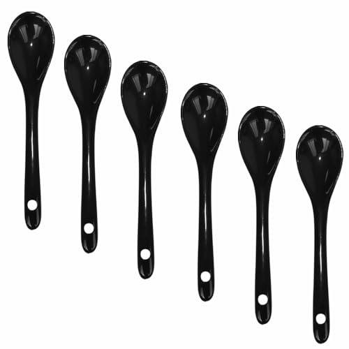 Lotatheta 6 schwarze Porzellan-Eierlöffel, Keramiklöffel, 11,9 cm, Kaffee, Dessert, Joghurt, Tee, Milchtee