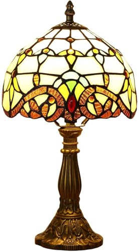 FUMAT Tiffany Tischlampe, Kleine Retro Lampe, Deko Tischleuchte Nachttischlampe, Handcraft Bunte Glas Lampenschirm, für Schlafzimmer Wohnzimmer Büro