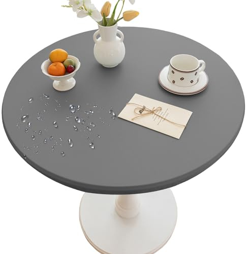 Thdsubb Tischdecke Elastische Runde Gartentischdecke Leder Wasserdicht Abwischbar Tischschutz Für Zuhause, Partys, Kaffee (120cm,Grau)