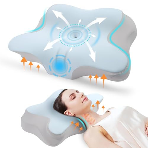 OSDUE Almohada Cervical de Espuma Viscoelastica, 2 en 1 Ergonómico Almohada para El Cuello, Espuma de Memoria Almohada Ortopedica para Alivio del Dolor de Hombros y Relajación 61x43x10,5 cm Azul