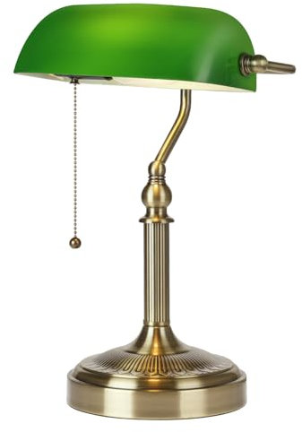 Newrays Lampada da scrivania da banchiere in vetro verde con interruttore a catena per apparecchio per ufficio domestico