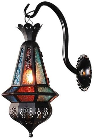 MVXBICIA Lampada da parete a lanterna marocchina, lampada da parete fai da te con paralume in vetro dipinto per camera da letto, soggiorno e altro ancora, illuminazione da parete con tocco Art Déco,