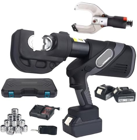 Outil De Sertissage Hydraulique électrique Sertisseuse Hydraulique Rechargeable Kit D'outils De Sertissage De Cosses De Câbles avec Connecteurs à Cisaillement Remplaçables Et 12 Matrices (16-400m㎡)
