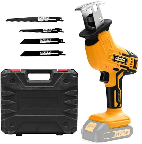 Aoikoy Sega a Gattuccio Compatibile con Dewalt 21V, Seghetto Elettrico Senza Filo con 4 Lame, Velocità Regolabile 0-2500 RPM per Taglio di Legno/Metallo/PVC (Senza Batteria)