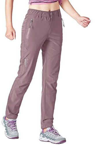 Rdruko Pantaloni da trekking da donna, leggeri e ad asciugatura rapida, protezione UV UPF 50+, pantaloni funzionali, traspiranti, estivi, grigio/viola, XS