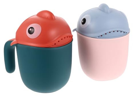 ETHZZLE 2er-Pack Wasserbecher für Die Babydusche Cartoon-hai-Design Baby-Shampoo-Becher Wasserschöpfset Sicher für Jungen und Mädchen