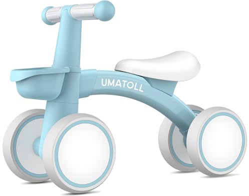 Umatoll Baby Balance Bike for 1 Year Old Boys Girls, 12-24 Months Toddler Balance Bike with Removable Basket, Adjustable Seat, 4 Wheels Infant Bike, First Birthday Gift (Blue)