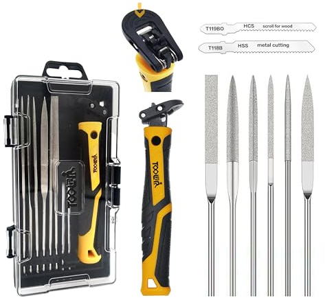 TOOLAN: 8-In-1 Needle File & Saw Set With Storage box, 6 pcs Small Diamond Files, for Metal, Jewlers, Wood, Leather and Plastic, Ergonomic Designed Handle With Quick Change Mechanism