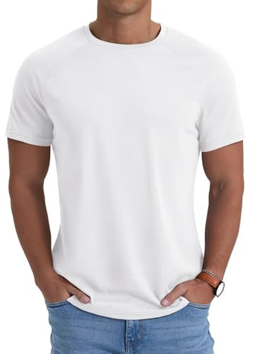 PrinStory 1 eller 2-pack kortärmade sportt-shirts män snabbtorkande gym fitness löptröja andas rund hals träningströja, Vit, XXL