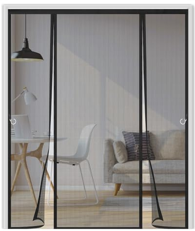 Moustiquaire Porte Magnétique 150x220cm,Maille Ultra Fine, Double Ouverture Latérale, Fermeture Automatique, Facile à Installer,Rideau Moustiquaire Magnétique pour Balcon,Noir