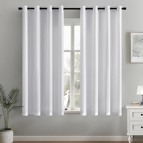 MIULEE Gardinen Voile Vorhänge mit Ösen 2er Weiß 140x137cm