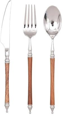Besteckset, 3/12/18/24/30/36-teilig, Holzgriff, Besteck aus Edelstahl 304, Gabeln, Löffel, Geschirr für Zuhause und Hotel. Silber, 30-teilig für 10 Personen (Silber, 12-teilig für 4 Personen)