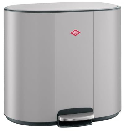 WESCO Multicollector 3 cubos de basura gris mate, chapa de acero pulverizada, 1 x 25 litros y 2 x 12 recipientes de plástico, pie de metal, mango práctico, filtro de olores, bloqueo de la tapa