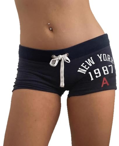 Bosloga Athletic Shorts for Women Micro Low Waist Drawstring Shorts Y2K Vintage Mini Hot Pants Lounge Bottoms Summer (DarkBlue,Large)