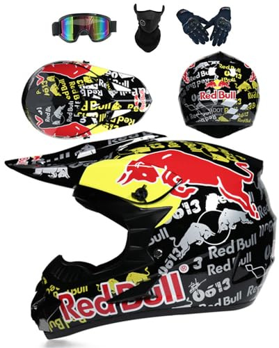 Motocross Helm Kinder Erwachsene Dirt Bike Offroad Cross Helm Herren ATV Motocross Helm Jugend Motorradhelm MX Enduro Full Face MTB Helm DOT-Zertifizierter Mit Brille Maske Handschuhe,Black/A-L