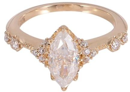 NXNONEPD Anneau de mariage 14k jaune, femmes bagues de mariage forme de marquise avec 2Ct Rings Moisanite Taille H 1/2-X 1/2