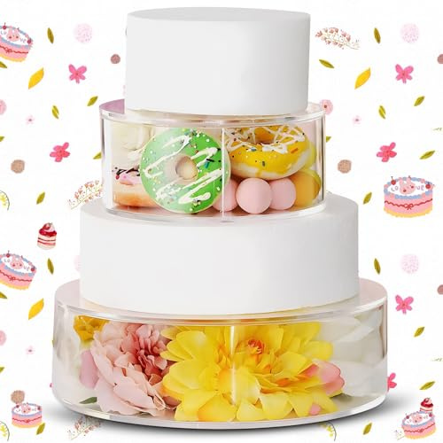 Clear Cake Display Stand 2PCS, 5cm High Acrylic Cake Stand Fillable Cakes Risers Stackable Centerpiece Cakes Display Boxes, Round Dessert Display Stand for Wedding Birthday