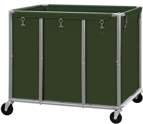 STO STO Commercial Laundry Cart with Lockable Wheels, Extra Large 420L Industrial Rolling Laundry Hamper with Metal Frame, Laundry Basket Trolley with Removable Waterproof Bag, 400 lbs Load, Green