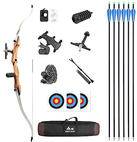 FQH Recurve-Bogenset, 66-70 Zoll, 14-40lbs, für Erwachsene und Anfänger | Eschengriff, Bambus-Wurfarme, abnehmbar, 14-40lbs, Ziel- und Wettkampfschießen