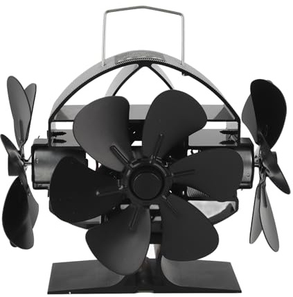 DriKou Wood Stove Fan,Heat Powered Stove Fan 3 Heads 18 Blade Aluminum 270 Degree Blowing Fireplace Fan with Protective Cover Handle for Home Wood Burning Stove