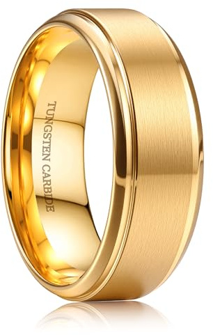 CASSIECA Ringe Herren Wolfram Ringe für Herren Gold Matt Gebürstet Eheringe Verlobungsring Partnerring Trauringe Breit 8MM Größe 58