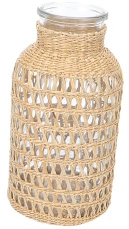 CORHAD Handmade Woven Glass Vase Rustic Decorative Flower Pot for Living Bedroom Office Creative Art Craft Plant Holder Housewarming