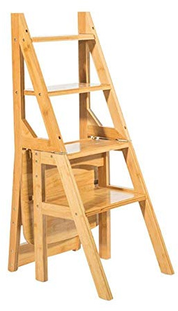 Tabouret pliant en bambou et escabeau – Chaise d'escalade multifonction à 4 niveaux pour un usage domestique, design en bois, peu encombrant, aide d'escalier polyvalente