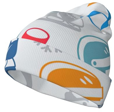 Cappello lavorato a maglia con elementi da hockey per adulti con stampa creativa fantasia morbida berretto elastico mantiene caldo copricapo per donne uomini nero