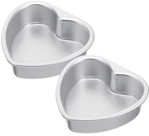 Housoutil 2 Piezas 2 Moldes para Pasteles en Forma de Corazón de 4 Pulgadas, Moldes para Tarta con Fondo Desmontable de Aleación de Aluminio, Utensilios para Hornear para Repostería y Mini
