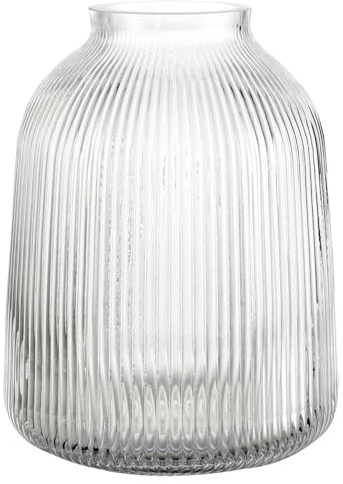 KAYLETIN Clear Glass Vase, Large Vase for Flowers, Flower Vases for Bouquet, Ribbed Glass Vases for Living Room, Bathroom, Dining Table, Office, Wedding, Centerpieces, 20 CM