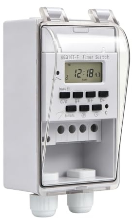 Programmierbarer Zeitrelaisschalter, 220V Intelligenter Zeitschaltuhr, mit Wasserdichter Transparenter Abdeckung, Wandmontage Digitaler LCD-Timer für Hochleistungsgeräte Im Freien
