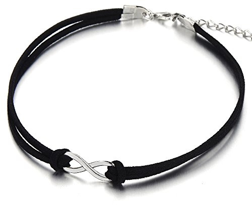 COOLSTEELANDBEYOND Choker Halsketten Schwarz Halskette für Damen Mädchen mit Klein Infinity Unendlich Liebe Charm Anhänger