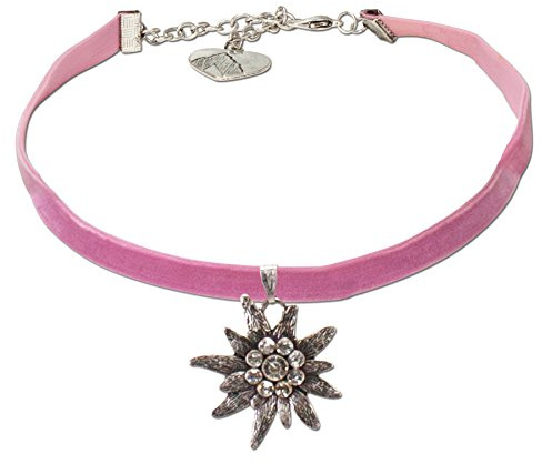 Alpenflüstern Trachten-Samt-Kropfband Strass-Edelweiß groß - Trachtenkette enganliegend, Kropfkette elastisch, Damen-Trachtenschmuck, Samtkropfband schmal rosé-rosa DHK069