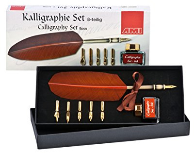 NEU Kalligraphie Set 8 teilig mit echter Feder