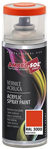 Ambro-Sol - Mehrzweck Acryllack Spray V4003000, Hochglanzfarbe für Innen und Außen, Acryl Spray für Alle Materialien, 400 ml Recyclebare Acryl Sprühfarbe Weißblech-Sprühdose - Feuerrot
