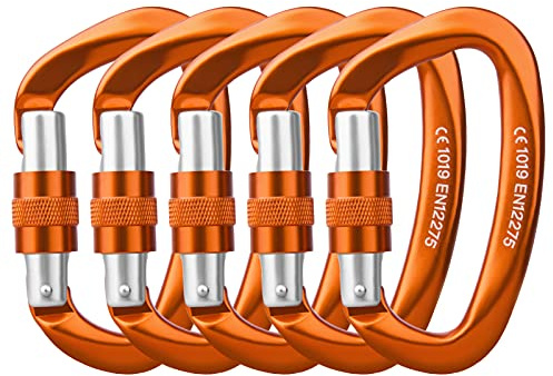 Paliston Moschettone da Arrampicata 25kN Moschettoni con Ghiera Certificato CE Moschettone a forma di D Orange 2pcs