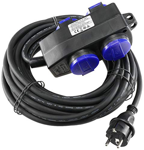 ChiliTec Verlängerungskabel 10m Kabel 4fach Steckdose IP44 Mehrfachsteckdose mit Klappdeckel H07RN-F 3G1,5mm² Gummikabel Aussensteckdose Öse zum Hängen Schwarz