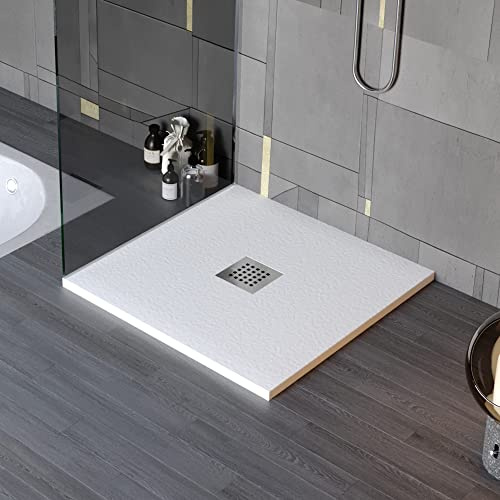 Receveur de douche en résine minérale effet pierre avec trou central - 90 x 120