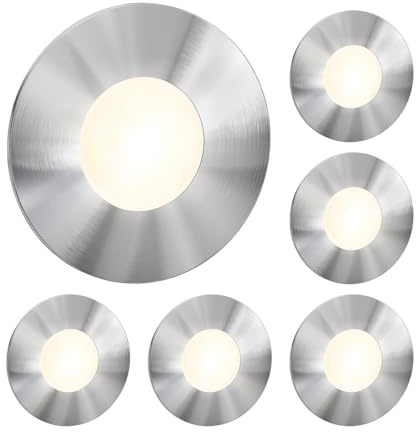 ledscom.de 6x LED Treppenlicht/Wandeinbauleuchte FEX für innen und außen, rund, edelstahl, 85mm Ø, warmweiß