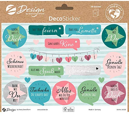 AVERY Zweckform Sticker Geburtstag, 38 Aufkleber Wünsche (Etiketten auf A5 Bogen, Klebeetiketten für Geschenke und Karten, mit Silbereffekt) 54558 4004182545584