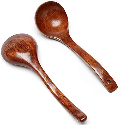 Yyqx Cuillère de Service Grande Soupe en Bois Naturelle Grosses Soupes Poignée Longue Cuisine Scoop Ramen Riz Riz Spoon Soupe Louche Vaisselle Cuisine Ustensil Cuillère pour la Maison (Color : L)