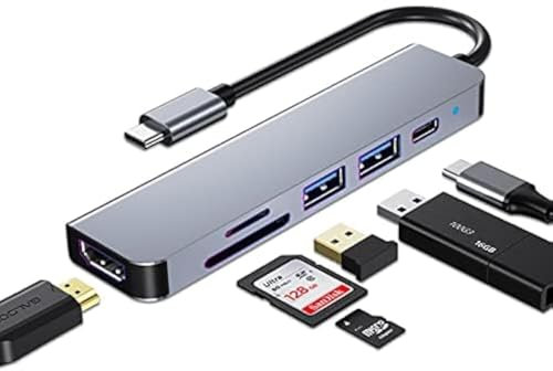 USB C HUB, Multiport USB C Adapter für MacBook Pro & Air Zubehör, 6 in 1 Dongle HUB mit 4K HDMI, USB 3.0, SD/TF Kartenleser, 100W PD kompatibel für Laptop und andere Typ-C Geräte