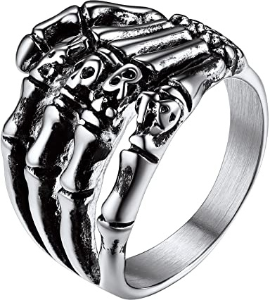 Richsteel Cool Skeleton Hand Rings Chunky Skull Grunge Ring