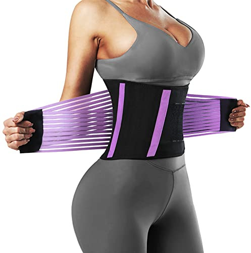 FEimaX Fajas Reductoras Adelgazantes Mujer y Hombre Cinturón de Sudoración Sauna Cintura Abdomen Entrenador de Compresión Faja Deportiva Lumbar Abdominal para Fitness y Deporte (S, Morado)