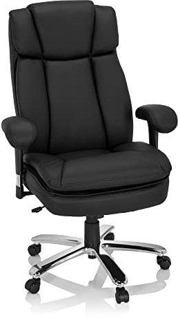hjh OFFICE Bürostuhl gepolstert Builder XXL I Kunstleder Chefsessel bis 180kg belastbar, hohe Rückenlehne, Schwarz 691010
